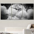 thumbnail image 2 of wall26 - 3 Piece Canvas Wall Art - Small Private Jet Aircraft in a Night Sky. Monochrome, Square Composition. - Modern Home Art Stretched and Framed Ready to Hang - 16"x24"x3 Panels, 2 of 5