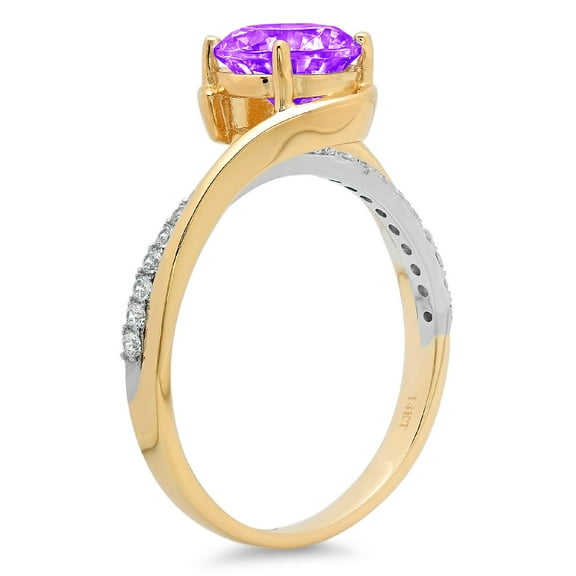 1.71 ct Round Cut Natural Amethyst Solitaire with Accents Engagement Ring for Women in 18K White/Yellow Gold