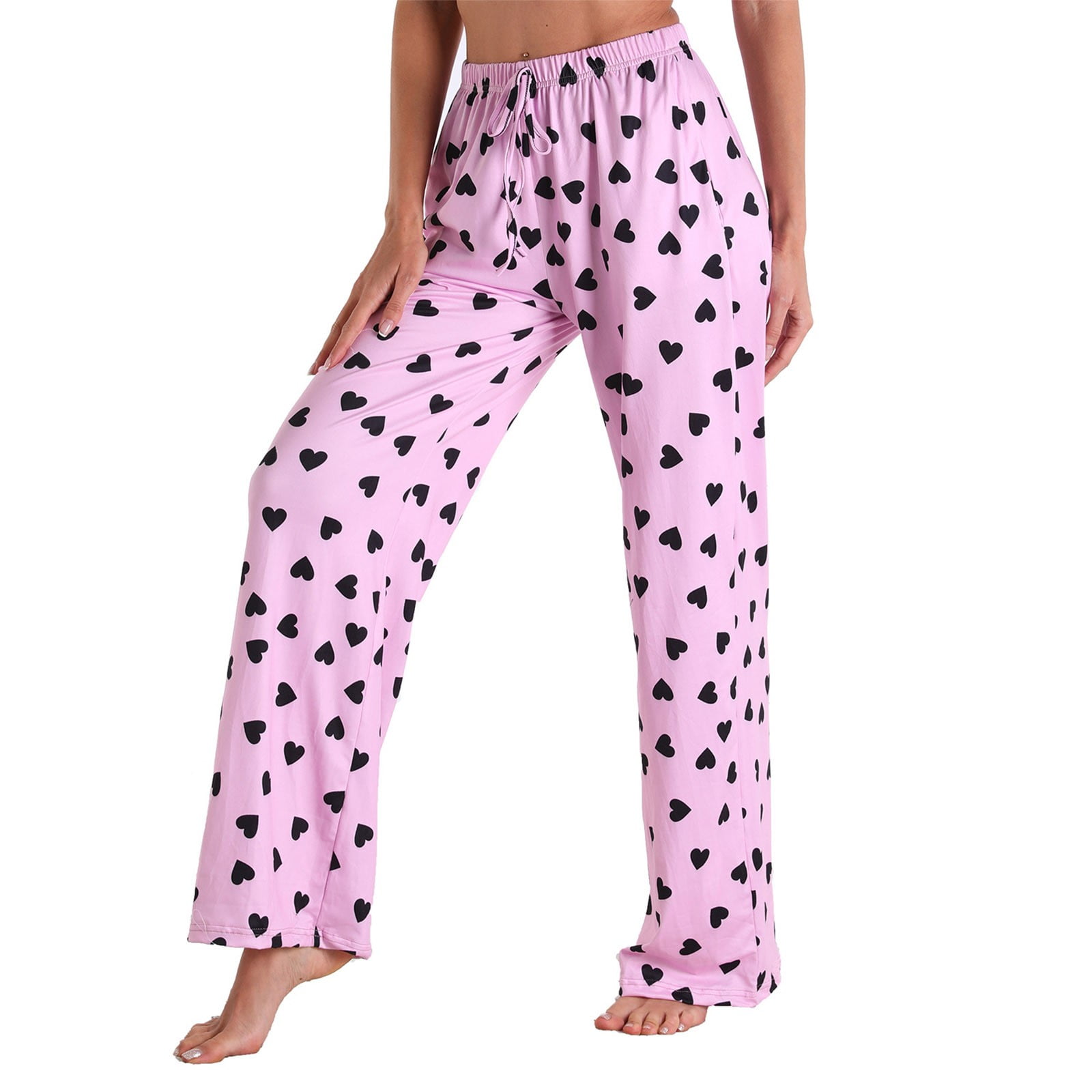 Axiiglly Pajama Pants for Women Floral Printed Elastic Waist Pajama Bottoms Casual Comfy Loose Cotton Sleepwear Plus Size Full Length Pants with Pockets
