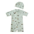 thumbnail image 1 of Kids Boys Summer Swim Trunks 2 Piece Quick Dry Dinosaurs Ptints Swim Trunks Short Sleeve Swimwear Hat Set Spring Bathing Suits For Kid 3-4T, 1 of 4