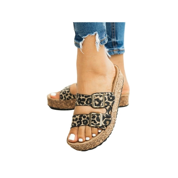 double buckle strap footbed sandals