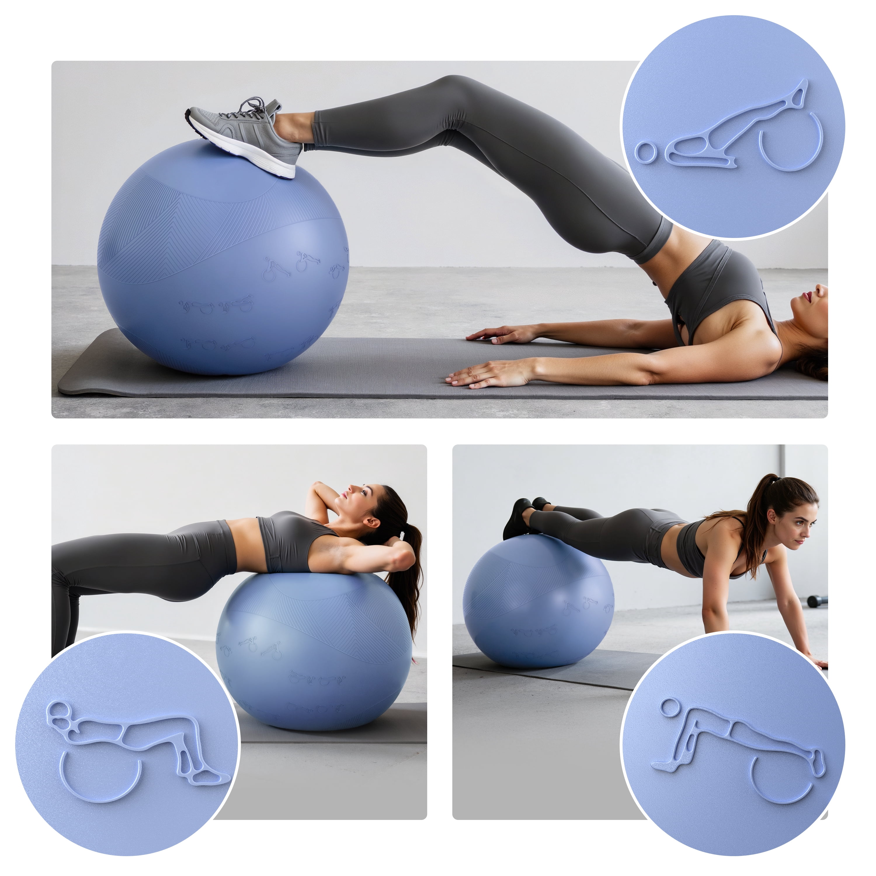 FITMIND Thick Exercise Ball with Embossed Pattern, 25in, Hand Pump, Anti-Burst, Blue