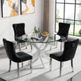thumbnail image 4 of 36'' Round Dining Table for 2-4, Round Dining Room Table for Small Space, Silver Glass Kitchen Table for 4, X-Shape White Metal Legs, 4 of 14