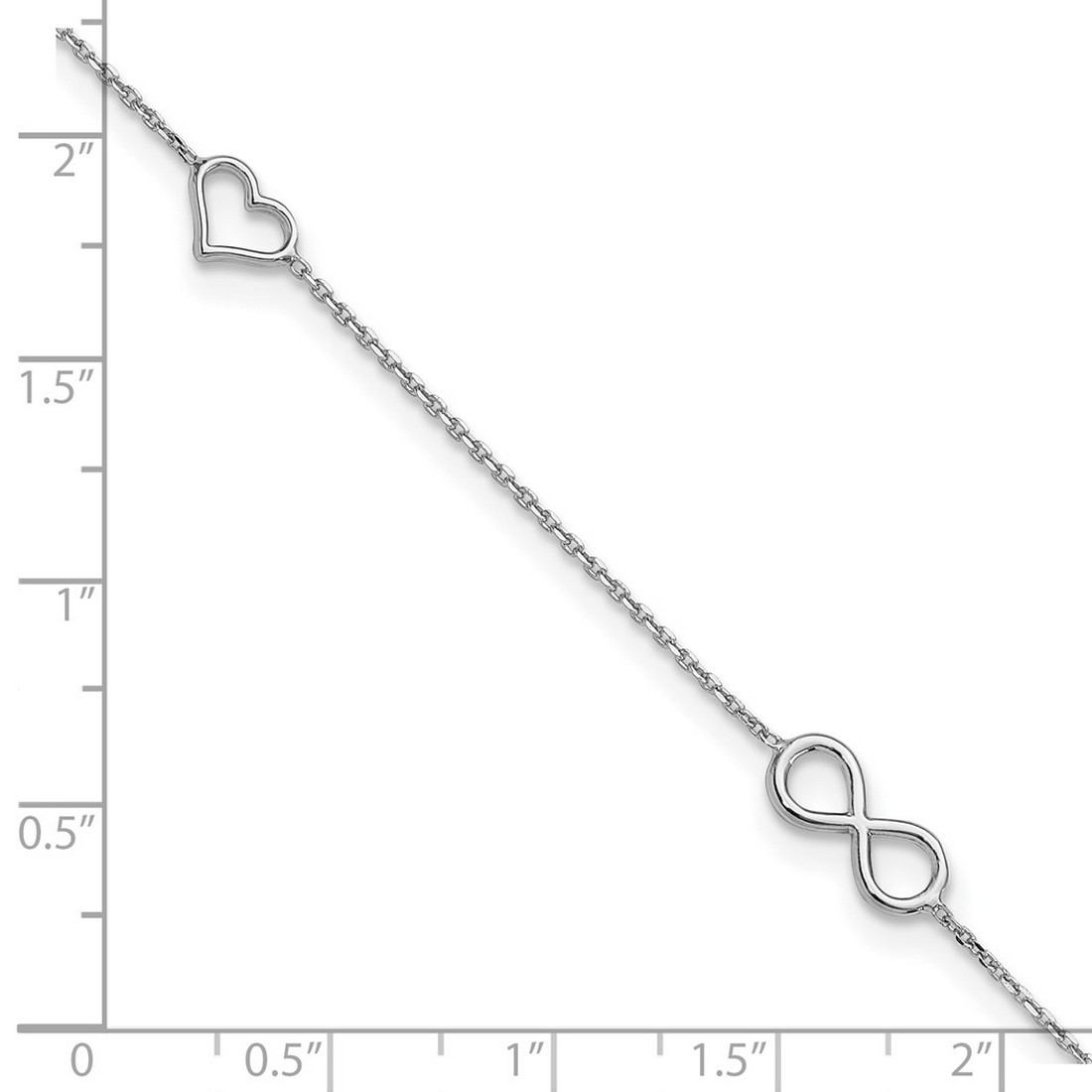4.2mm 925 Sterling Silver Rhodium Plated Love Heart Infinity Symbol Plus 1in Extension Anklet 9 Inch Anklet for Women
