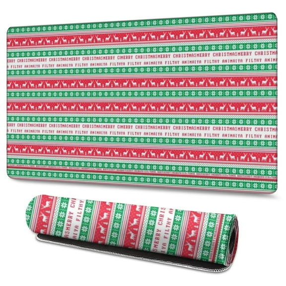 Long Mouse Pads for Desk,Red and Green Christmas Pattern Desk Mats on Top Of Desks, Desk Mouse Pad Extra Large with 3mm Non-Slip Base and Stitched Edge for Gaming,Office,Work,Home 47.3x23.6in