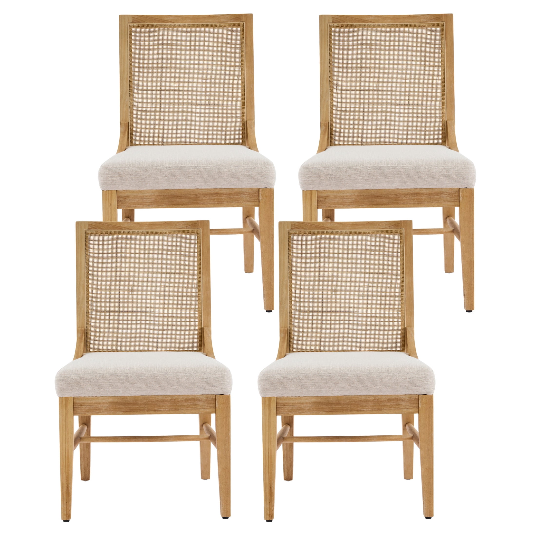Christopher Knight Home Upholstered Dining Chair Set of 4 with Cane Back, Rubberwood Legs, Natural