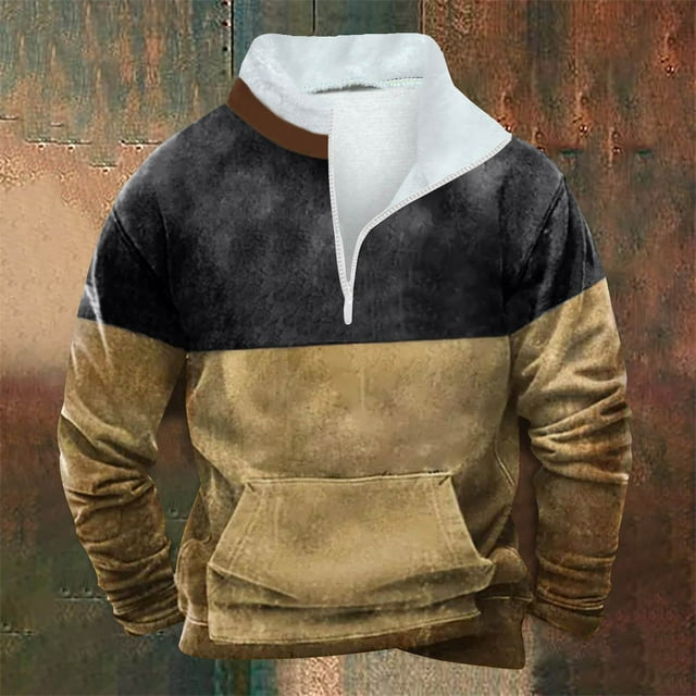 pstuiky manga larga de hombre, Sudadera informal de manga larga y cuello alto con bolsillo y cremallera de invierno para hombre top de hombre l