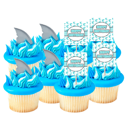 Shark Attach Finns Shark Happy Birthday Cupcake Toppers 24pack