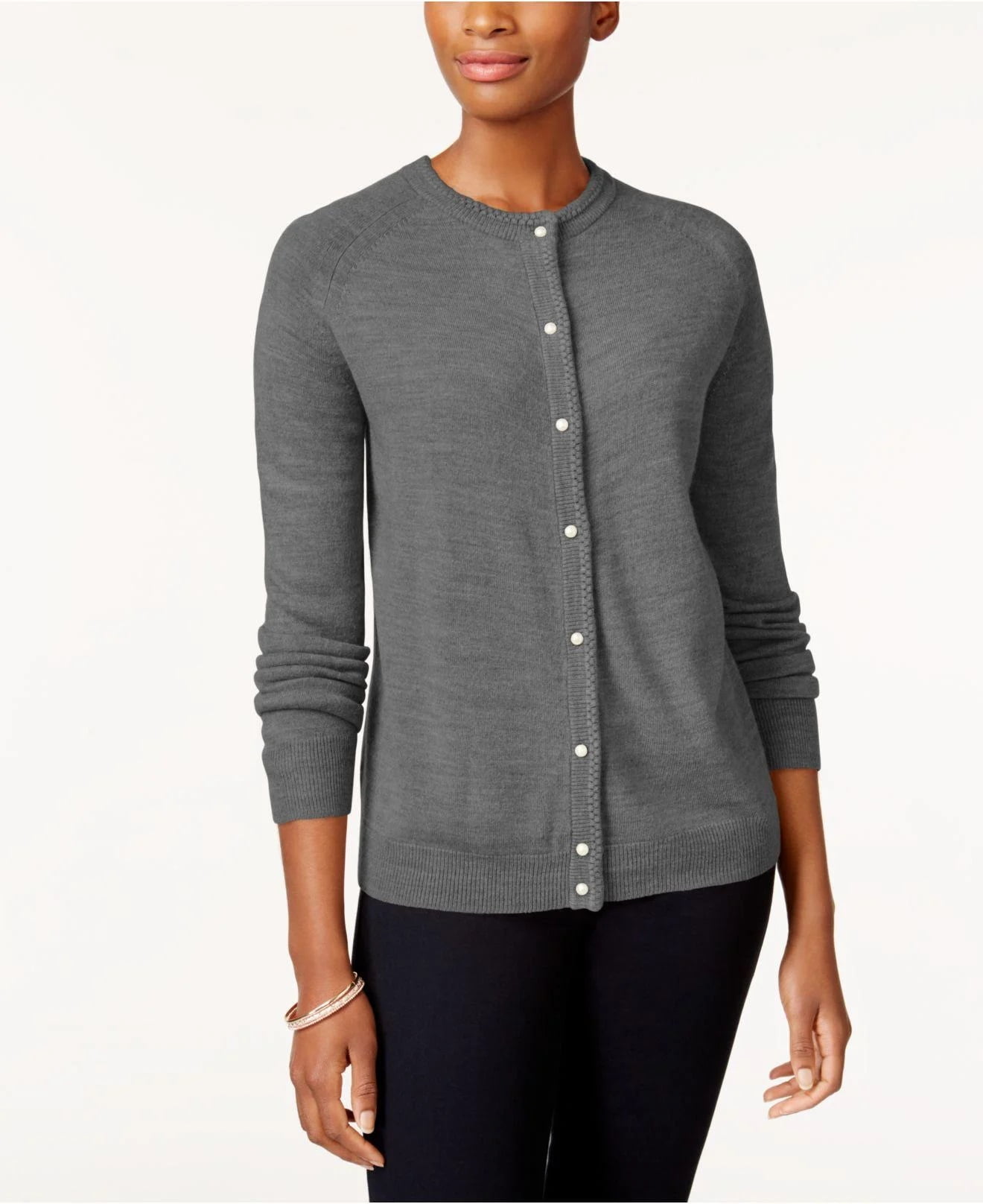 gray button cardigan