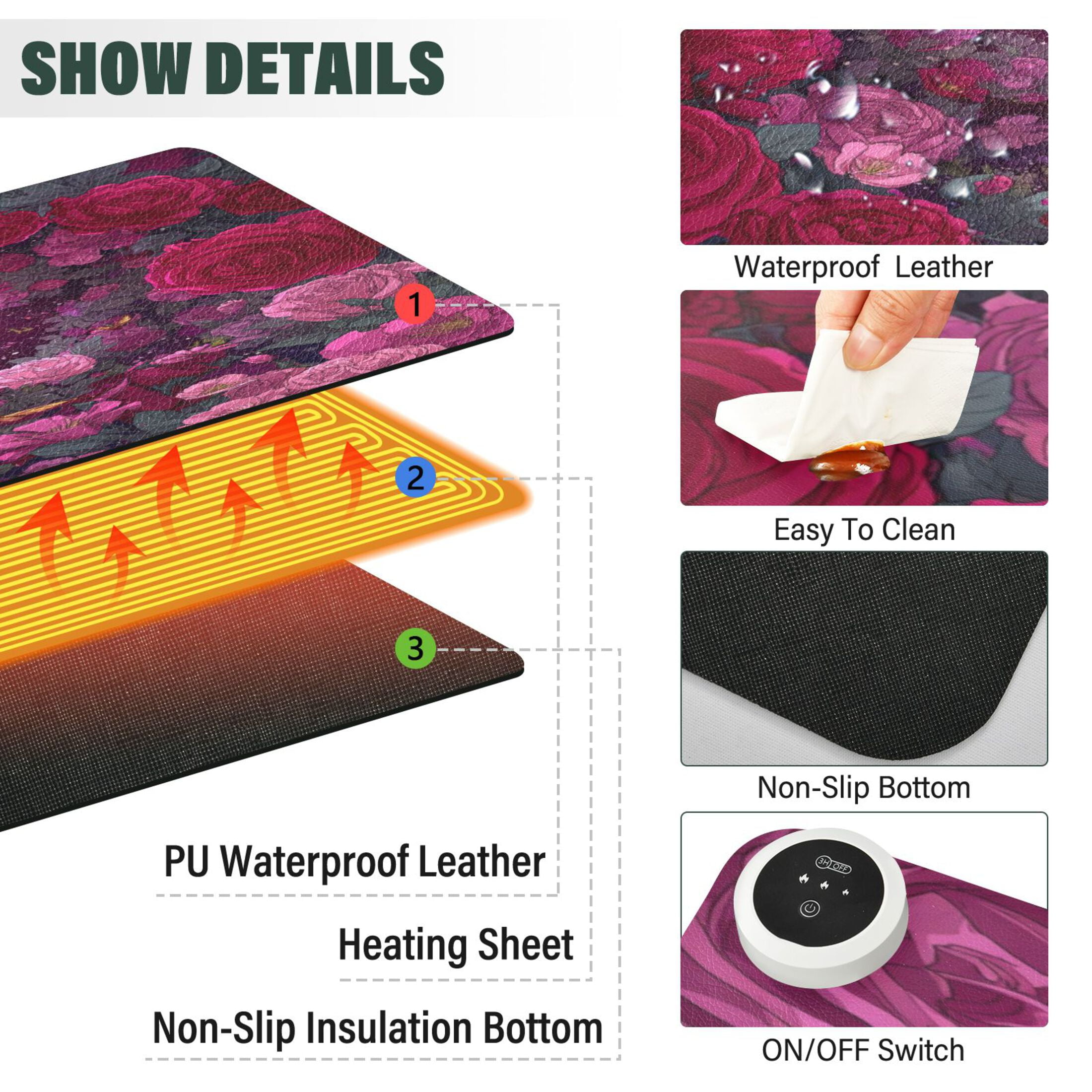 Wobogo Galaxy Rose Heated Mouse Pad Extra-Large Desk Mat With 3 Heating Levels and 3-hour Auto Shut-Off Protection Ideal for Computer Keyboards Home Office Hand-warming Essential 31.5in × 13in