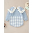 thumbnail image 5 of SAYOO Infant Baby Knitted Romper, Long Sleeve Crew Neck Plaid Print Frill Trim Bodysuit, 5 of 9