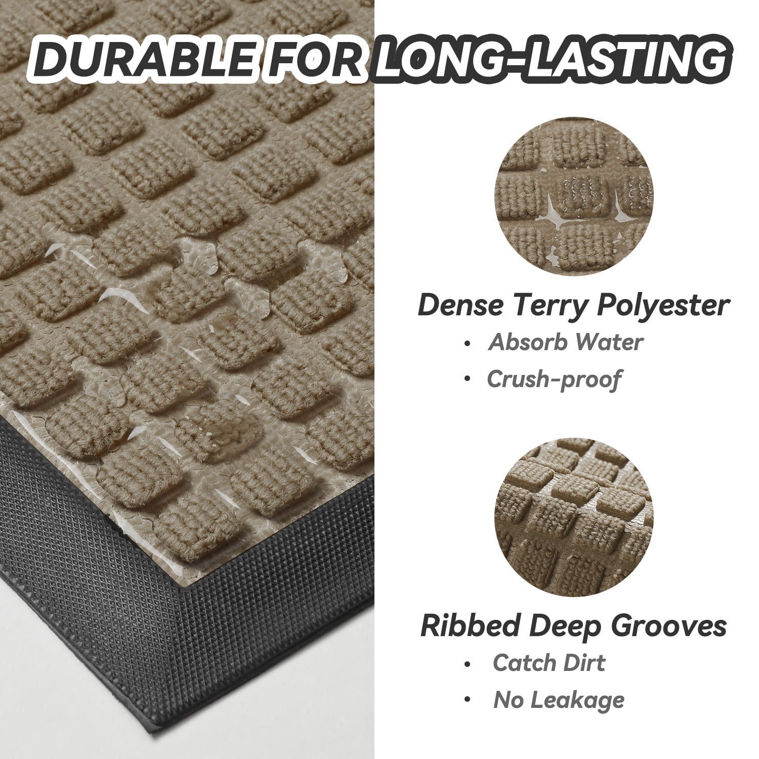 SIXHOME Outdoor Mat Non Slip Doormat 35"x47" Front Door Mat Outside Absorbent Rubber Welcome Mat Low Profile Dirt Trapper Indoor Outdoor Doormat Thicken Checker Entryway Rug Floor Mat Beige