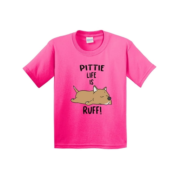 Inktastic Pittie Life is Ruff Pit Bull Tan Youth T-Shirt