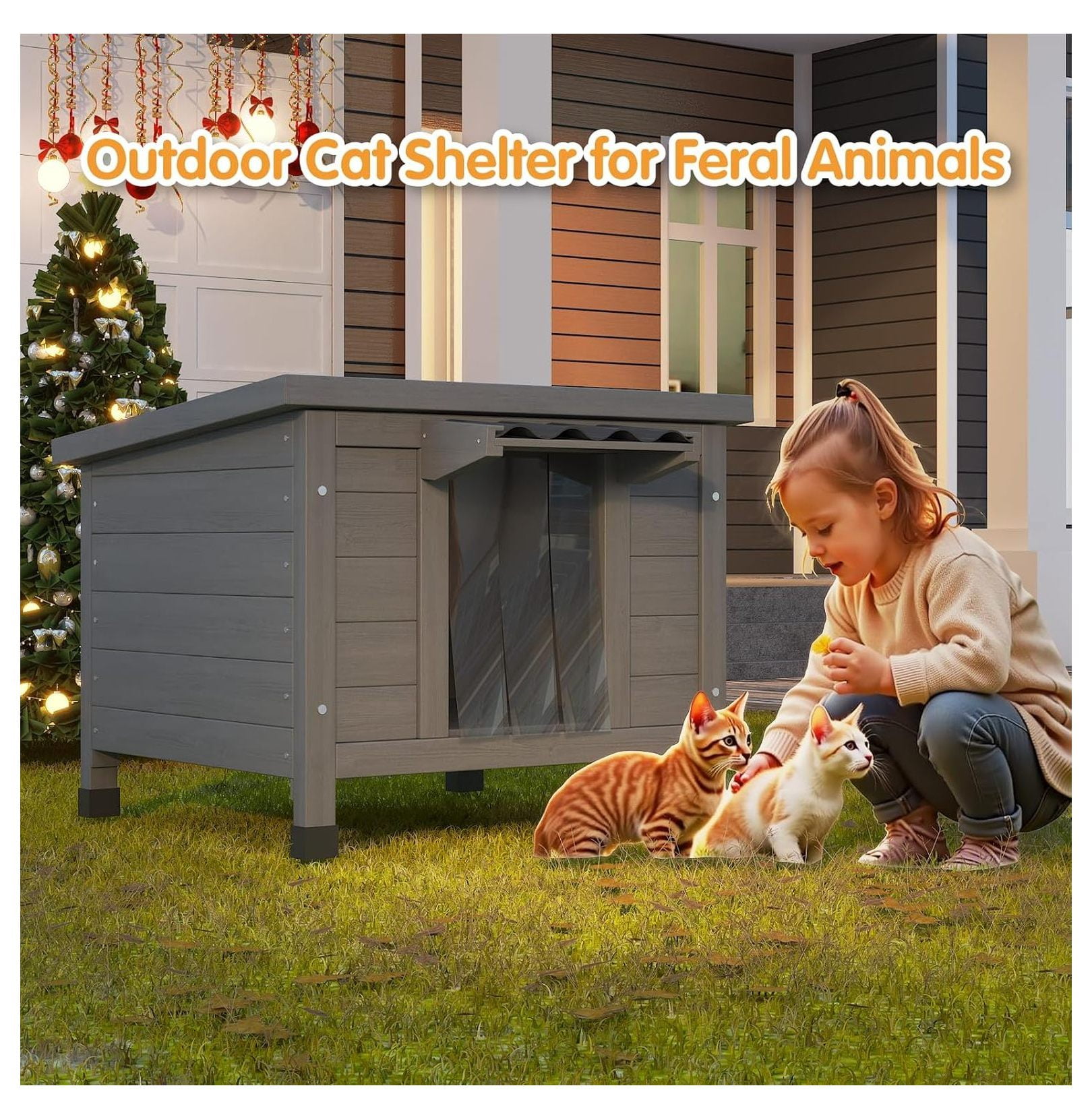 Outdoor Cat House Insulated - Waterproof Feral Cat Shelter for Multiple Cats, Raised Floor, 21.3"L x 19.9"W x 18.9"H