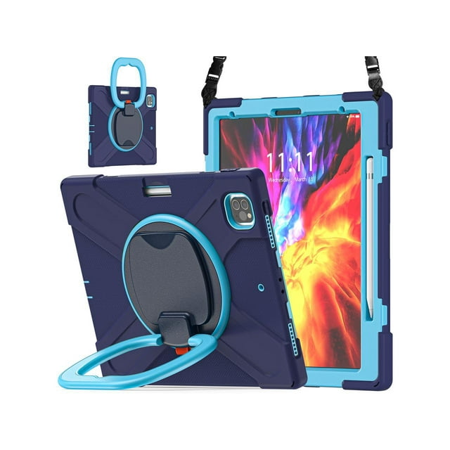iPad Pro 12.9 Case 2022 2021 6th 5th Generation, Shockproof Cover with Pencil Holder and Rotating Kickstand Hand Strap / Shoulder Strap