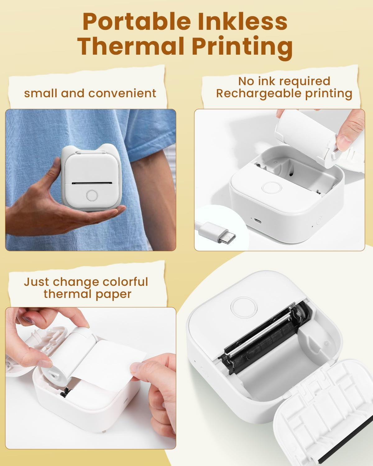 Phomemo T02 Portable Label Maker, Mini Sticker Printer, Bluetooth Inkless Sticker Maker Machine, Mobile Printer for Study Notes, Kids Gift, Photos, Journals, To-dos (White)