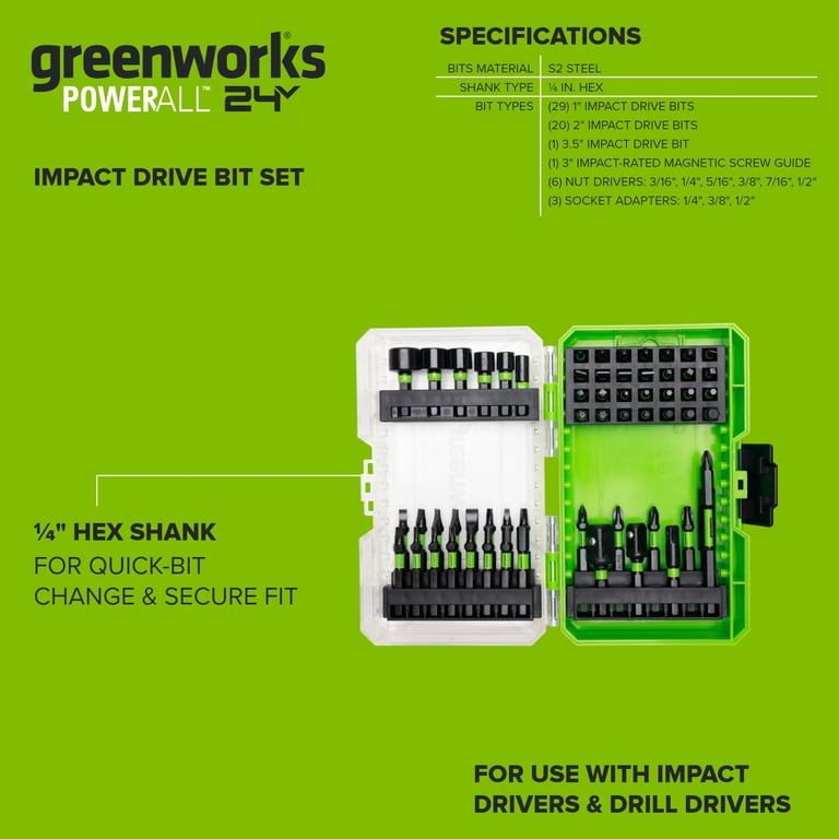 Greenworks 60PC Impact Drive Bit Set, PA51218A1 - Walmart.com