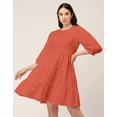 thumbnail image 3 of Moomaya Solid Flared Dress For Women Round Neck Long Sleeves Tiered Short Summer Dress, 3 of 8