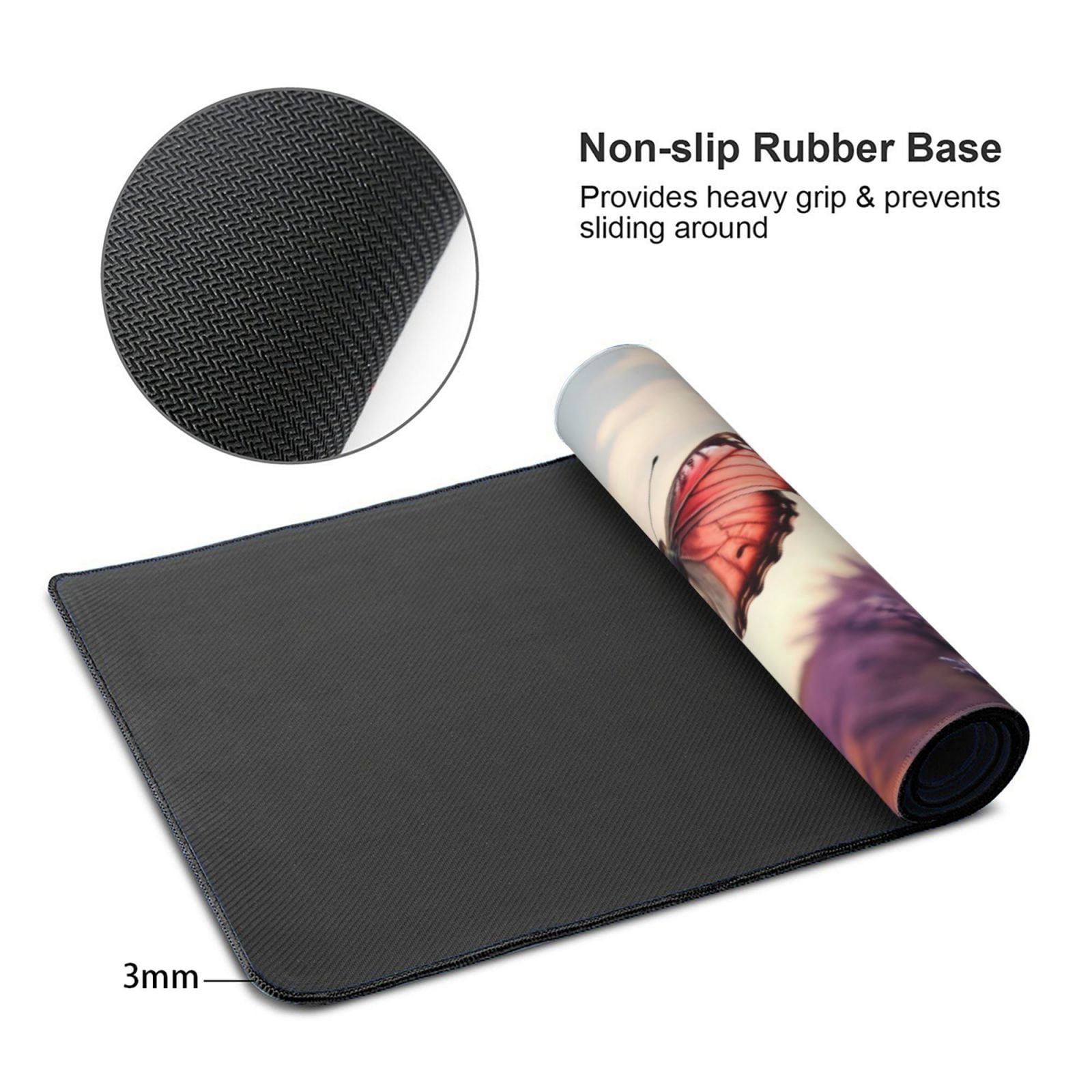 Xecao Butterfly Over Lavender Print Large Mouse Pad, 16x35.5in Mousepad, Professional Non-Slip Rubber Base Big Mouse Pad, Mouse Pad for Gaming & Office Full Desk Mouse Pad