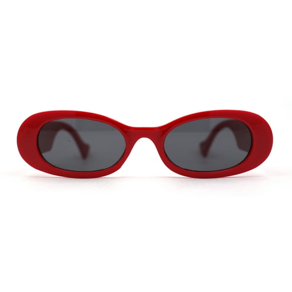 SA106 Womens Minimal Mod Oval Plastic Sunglasses Red Black