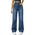 thumbnail image 5 of Straight Leg Jeans for Women,High Waisted Wide Leg Loose Microelastic Boyfriend Denim Pants, 5 of 7