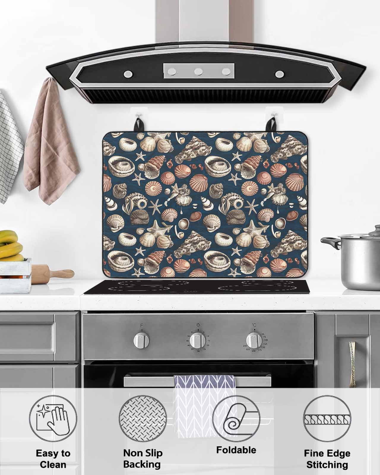 nqOlkjepod Large Induction Cooktop Protector Mat 24"x21", Coastal Shell Starfish Stove Top Covers for Electric Stove, Vintage Ocean Summer Seaside Stove Burner Cover Mats, Glass Top Stove Cover