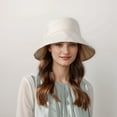 thumbnail image 3 of Wide Brim Bucket Hat Back Bow Detail for Sun Protection and Stylish Summer Looks - Beige, 3 of 6
