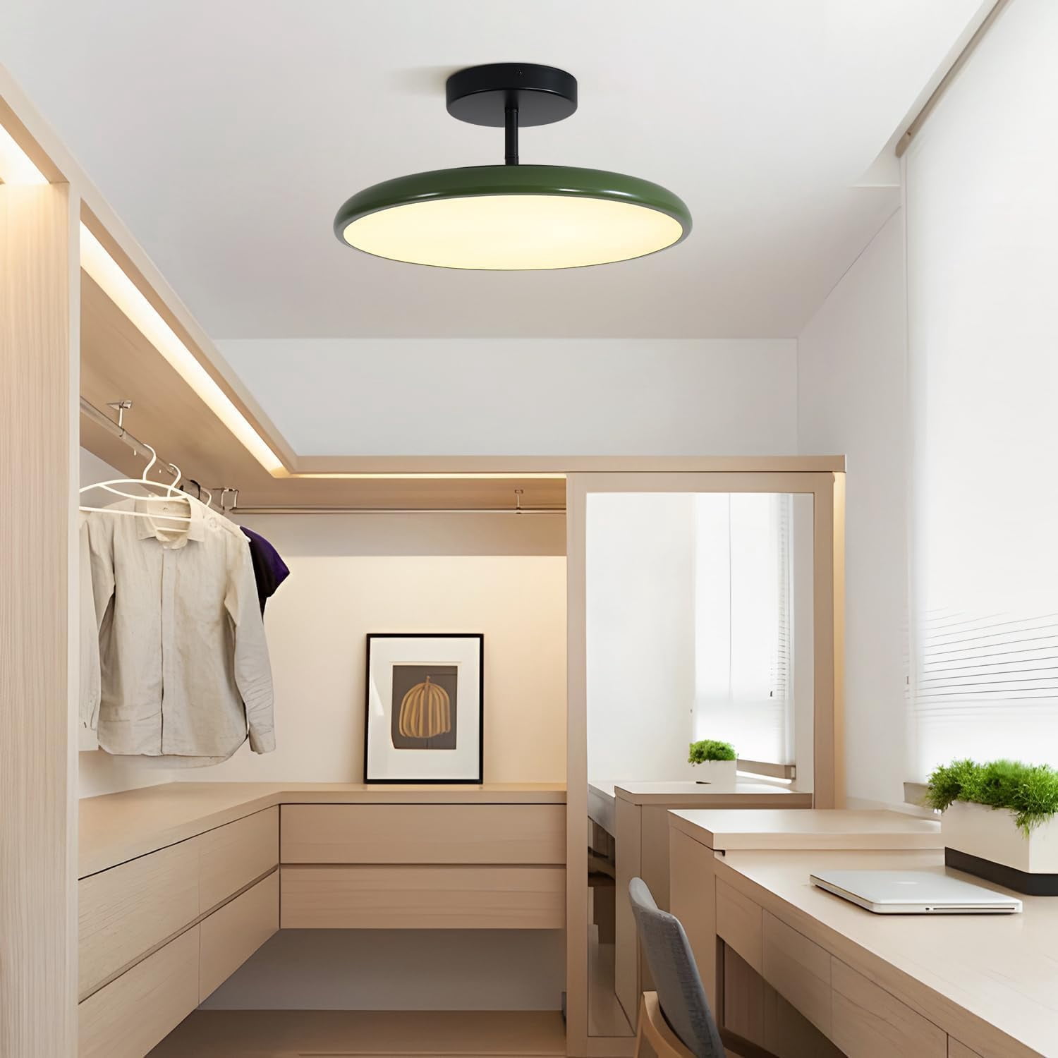 KCO Lighting Vintage Green Ceiling Light Contemporary Mid Century Modern Semi Flush Mount LED Hallway Light Fixture