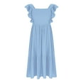 thumbnail image 6 of Milgrthf Girls Dresses Kids Summer Boho Ruffle Sleeve A-Line Swing Tiered Maxi Dress 6-15 Years Blue, 6 of 9