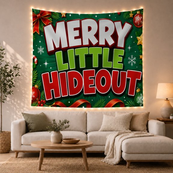 Moon Stars Merry with Little Hideout Festive Elements, Mystical Fantasy for Space Lovers, Galaxy Room Decor, Christmas Gift, Tapestry Wall Hanging for Bedroom and Dorm