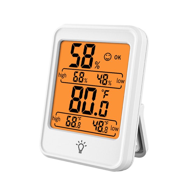 Billuyoard Termómetro digital Temperatura Alimentado por Medidor preciso Invernadero Medidor de humedad en crecimiento Blanco con Blacklit Type3 NO3