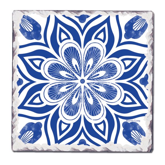 Absorbent Stone Tumbled Tile Coasters, Indigo 12, Set of 4