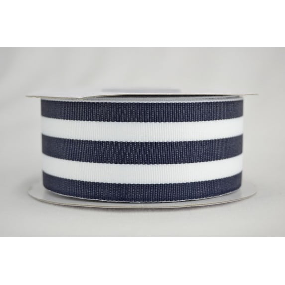 Ribbon Bazaar Grosgrain Value Stripes 5/8 inch Blue Charcoal 20 yards 100% Polyester Ribbon