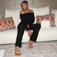 thumbnail image 2 of Women's Off Shoulder Strapless Long Raglan Sleeve High Waist Pleated Loose Jumpsuits, Solid Color, 2 of 23