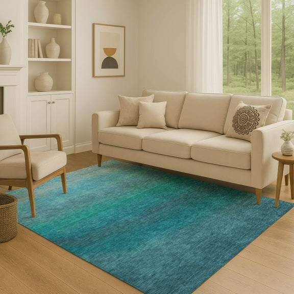 Addison Rugs Mayfield Premium Machine Washable Transitional Ombre Teal Rectangle Rug, 10' x 14'