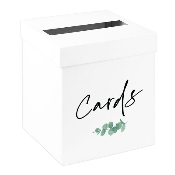 Koyal Wholesale Sturdy White Wedding Day Card Box Minimal Eucalyptus Stem Wedding Gift Boxes for Cards 10x10x10 Inches