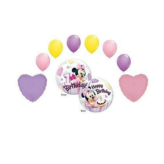 Happy Birthday "Minnie Mouse 1st Birthday" Mylar Latex Balloon Bouquet