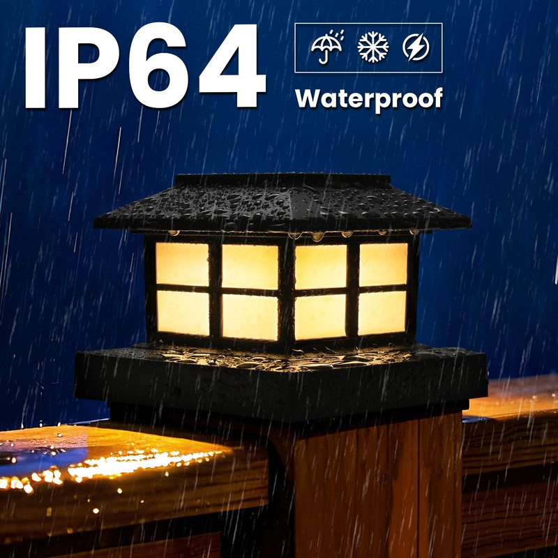 FKHouse 4 Pack Solar Warm White Post Cap Lights, 4x4 5x5 6x6 Fence Deck Post Lights Outdoor, Waterproof for Garden Patio Decor, Black