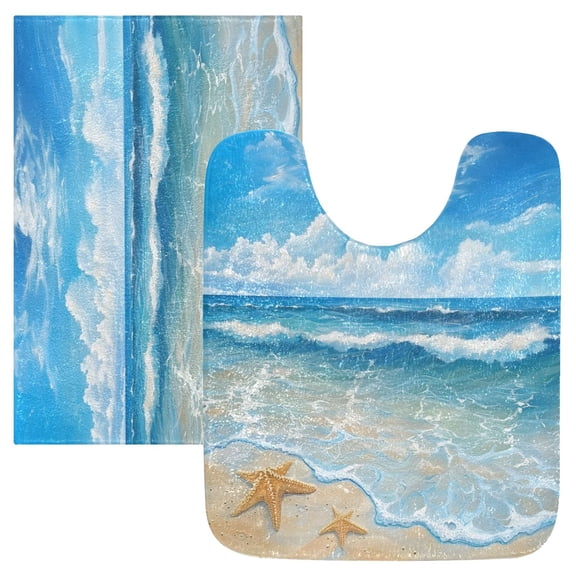 Ryvnso Sea Star on Beach Sky View Bathroom Shaggy Rugs Toilet Mat Soft Contour Rug