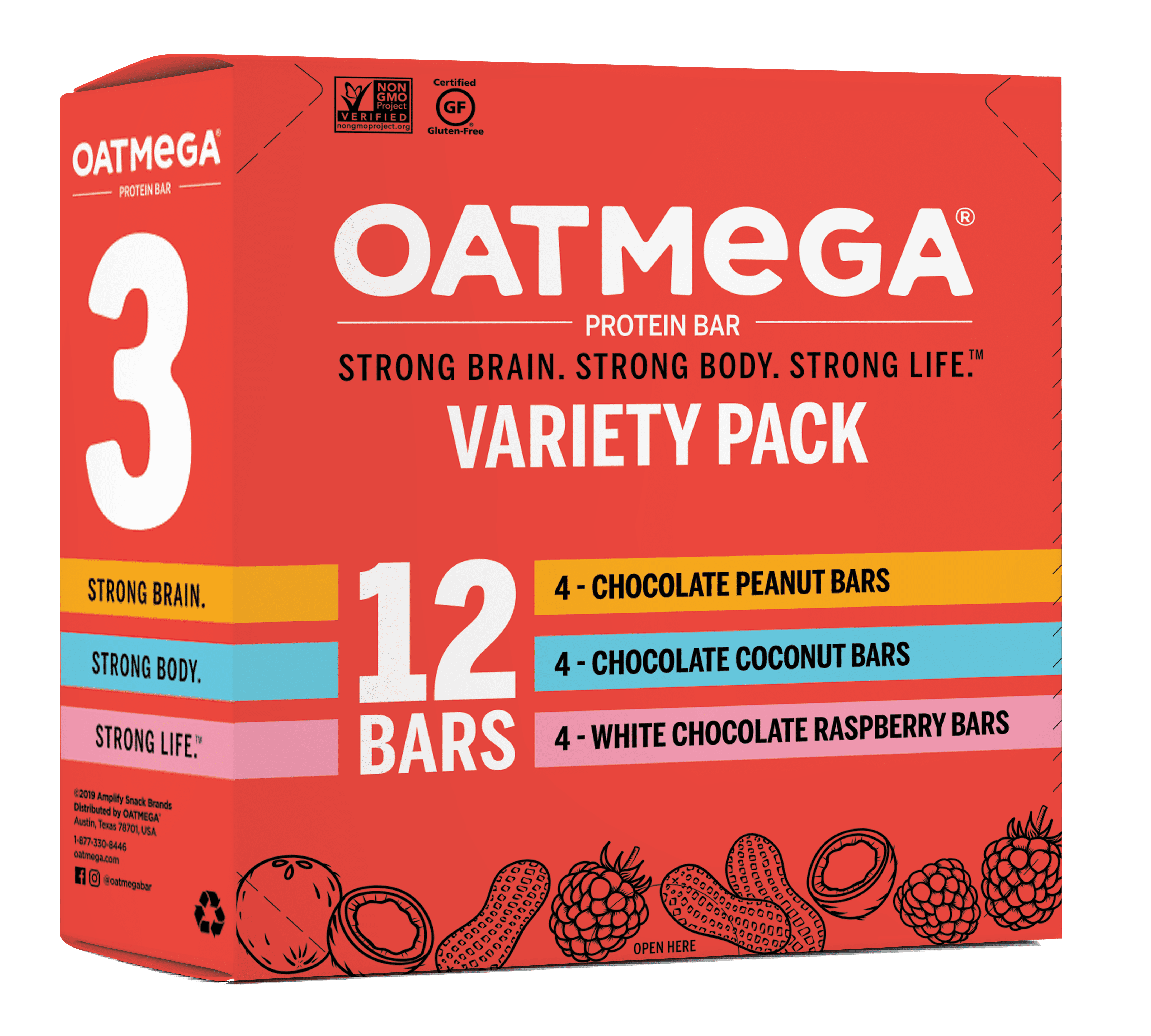Oatmega Protein Bar, 12 Ct Variety Pack, 14g Protein, GrassFed Whey