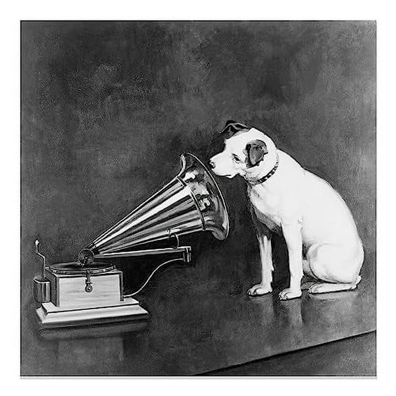 HISTORIX Vintage 1898 Nipper The Dog Photo Print - 10x10 Inch Vintage Dog Poster Wall Art Looking at and Listening to a Phonograph by Francis Berraud Natural