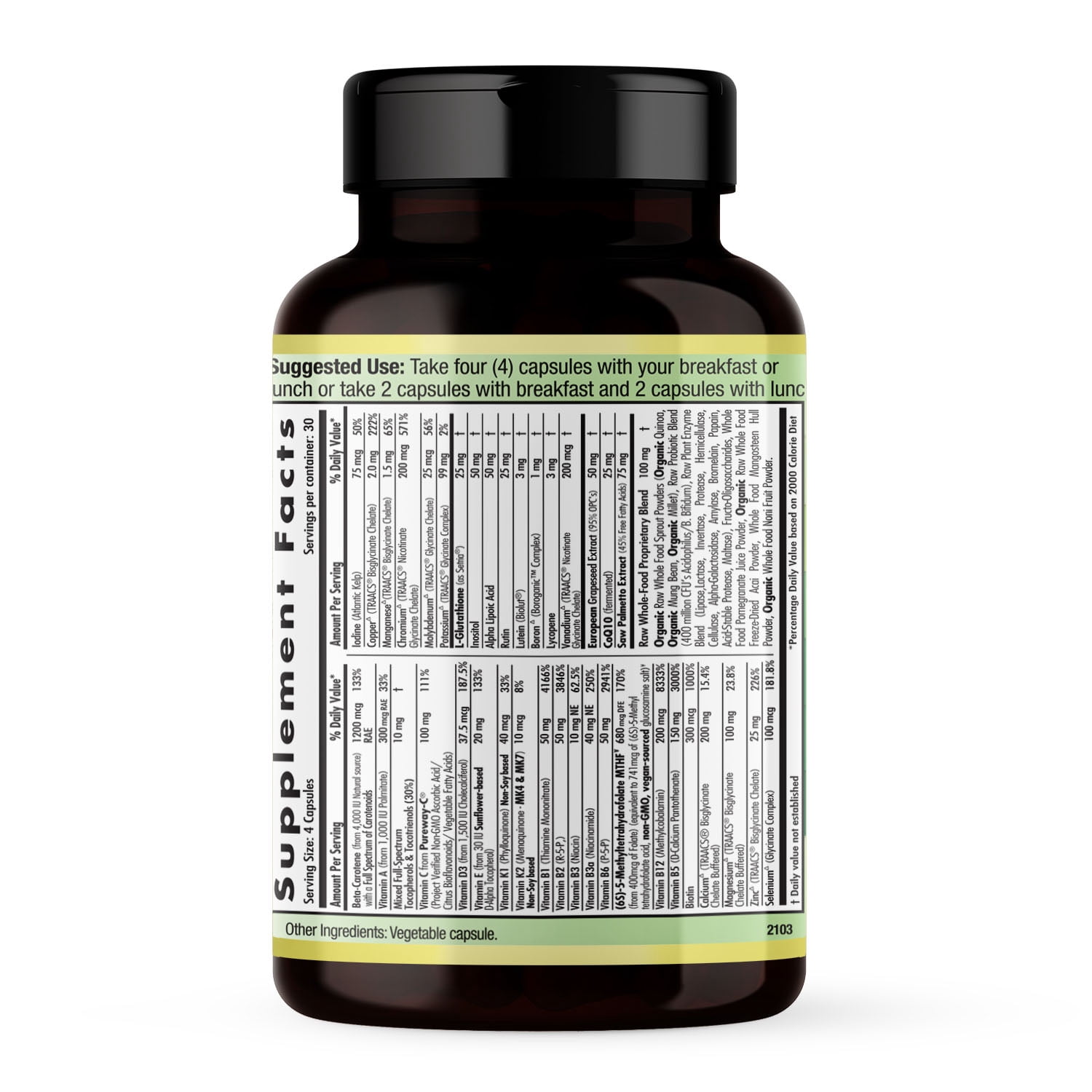 Emerald Labs Men's 45+ 4-Daily Multi - Multivitamin with CoQ10, Saw Palmetto and Lycopene to Support Heart Health, Energy Levels, Immune System, and Strong Bones - 120 Vegetable Capsules