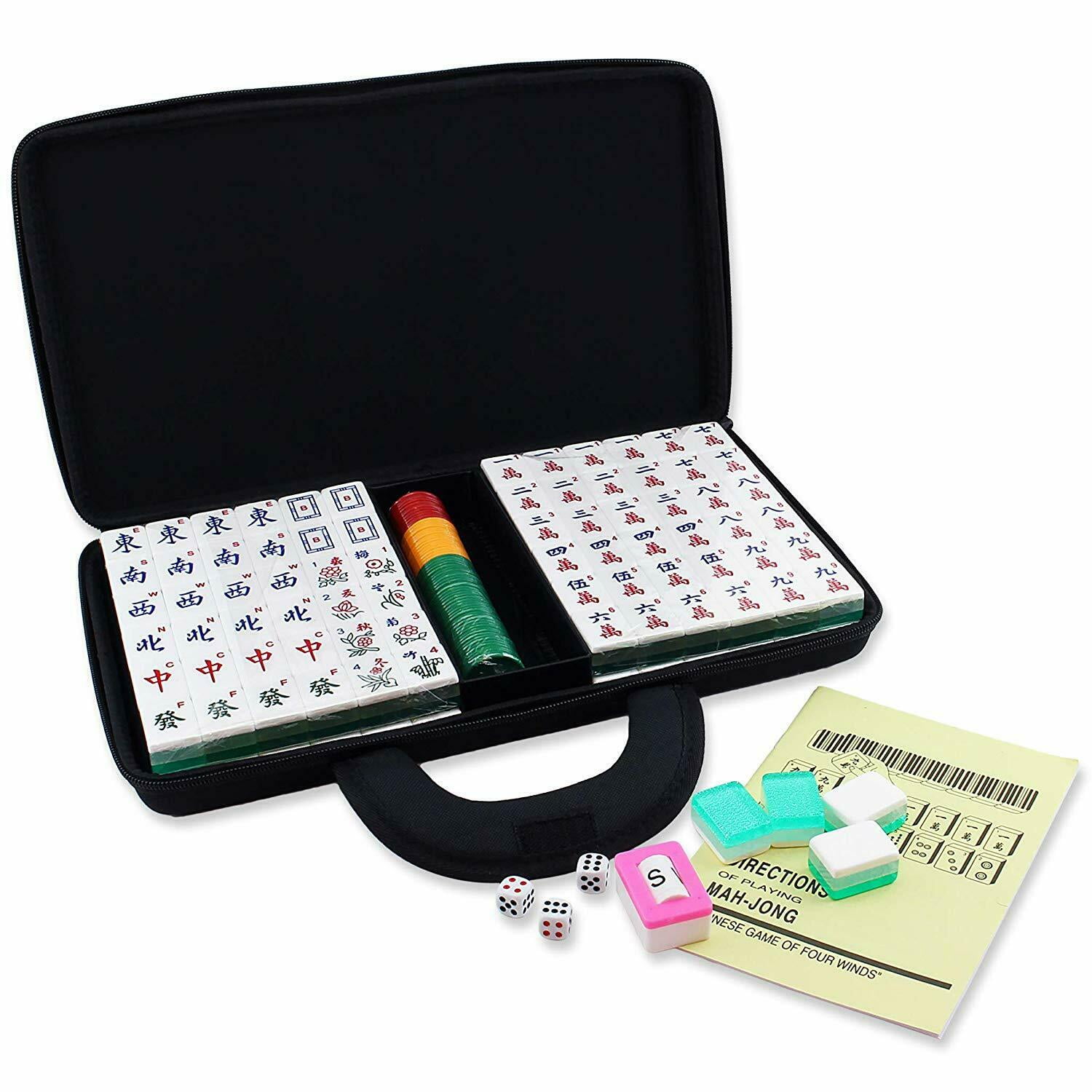 IRONWALLS Chinese Mahjong Mah Jongg Game Set with 144 Mini Tiles Dot Dice Leather Box Extra White Tiles for Travel Family Game
