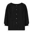 thumbnail image 4 of Womens Linen Cotton Shirts 3/4 Puff Sleeve Crewneck Button Down Blouse Loose Fit Casual Summer Gauze Shirt for Senior 2026, 4 of 6