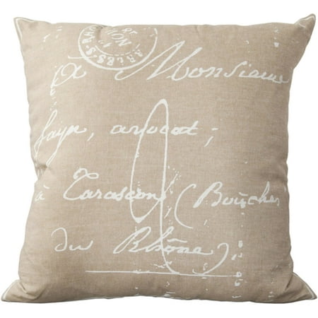 18" Hazelwood Brown and Cream White Calligraphy Decorative Throw Pillow-Down Filler