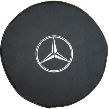 BR-BENZ-32 Brawny Benz - 32-in - Silver Print with black trim - US Made SpareCover® - Brawny Series - Heavy Vinyl Denim Texture - High Endurance Spare Tire Cover
