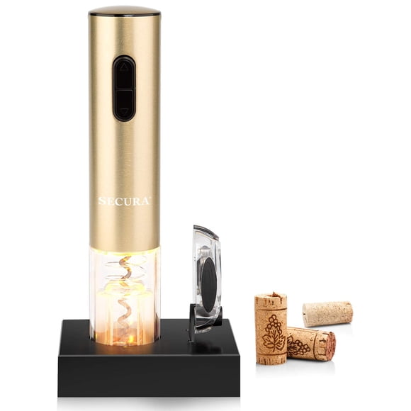 Secura Ouvre-Bouteille Électrique, Tire-Bouchon Automatique avec Coupe-Feuille, Rechargeable (Or Champagne)