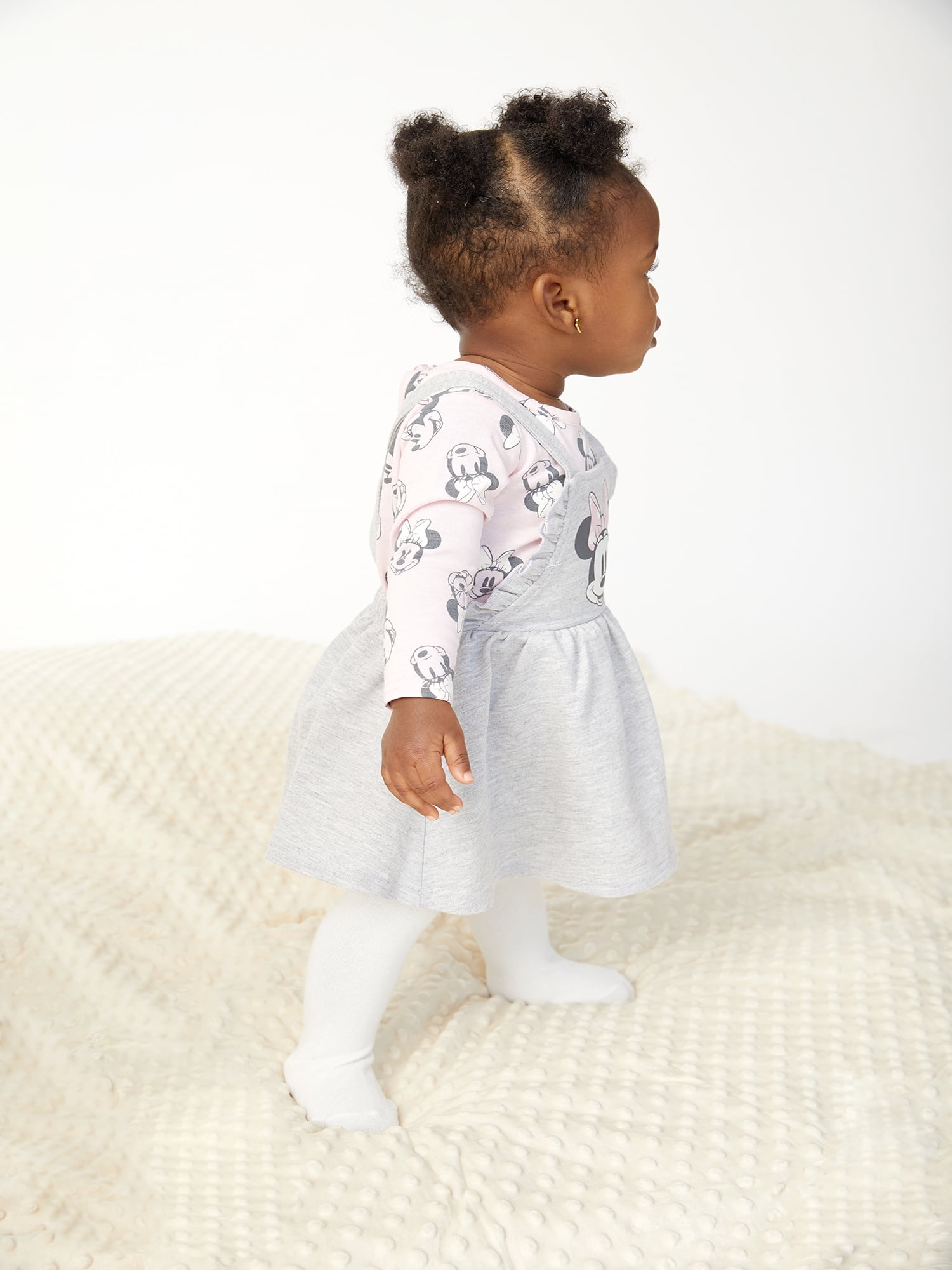 Disney Minnie Mouse Baby Girls Pinafore Dress, Top with Long Sleeves and Tights Set, 3-Piece, Sizes 0/3-24 Months