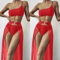 thumbnail image 3 of QLEICOM Womens Swimsuits Tummy Control Plus Size Swimsuit Coverup Three Piece Swimsuit Beach Solid Color Bikini Suit Swimsuit Beachwear Red L, 3 of 7