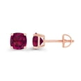 thumbnail image 2 of Decadence Rose Gold Plated 925 Sterling Silver 5mm Cushion Cut Created Ruby July Birthstone Screwback Stud Earrings, 2 of 7
